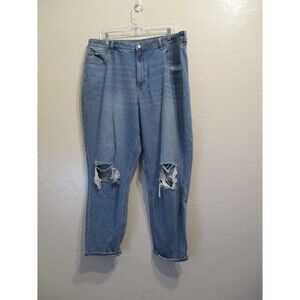 American Eagle Womens Sz 20L Mom Jean Cropped Jeans Medium Wash Distressed